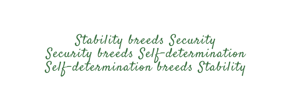 Stability breeds Security Security breeds Self determination Self determination breeds Stability